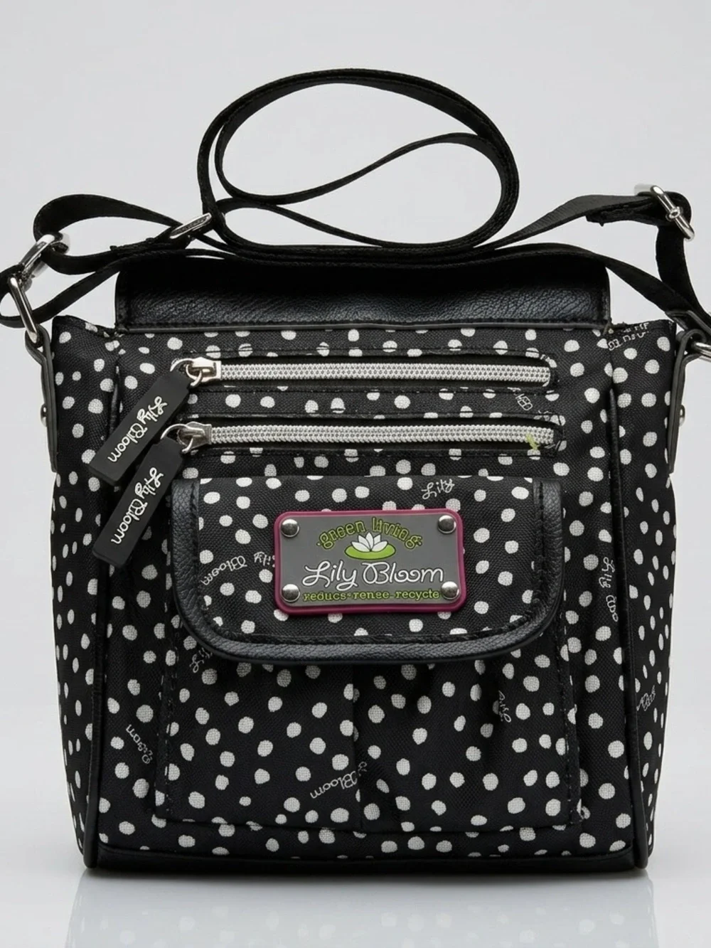 Lily Bloom Crossbody Bag Polka Dot Green Living Recycled Shoulder Purse Black
